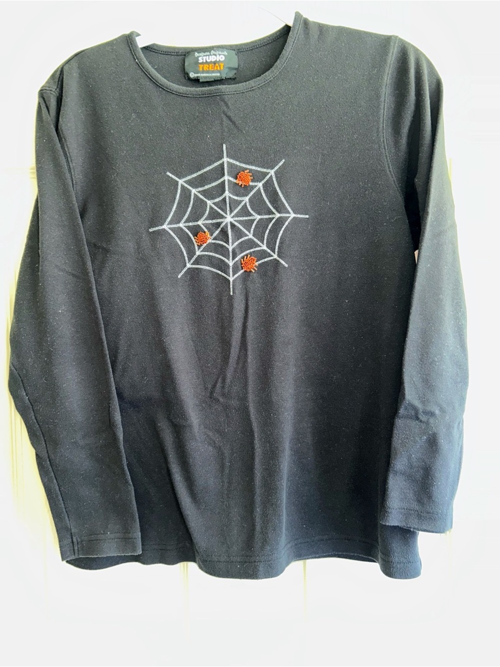 Studio Treat Halloween Pullover Long Sleeve Tee Sz Lg. Breaded Spiderweb
